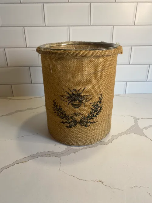Burlap Wrapped Bee Glass Container/Vase