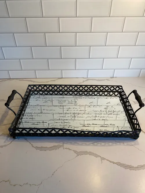 Medium Black Script Mirrored Tray
