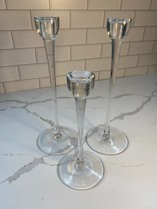Set of 3 Tall Glass Taper Candleholders
