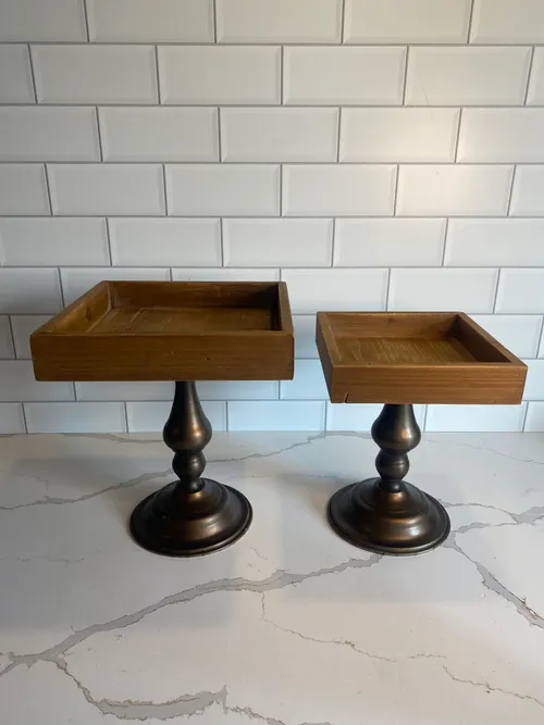 Set of 2 Wood Square Stands