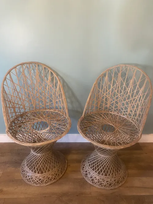 Set of 2 Round Wicker Side Chairs