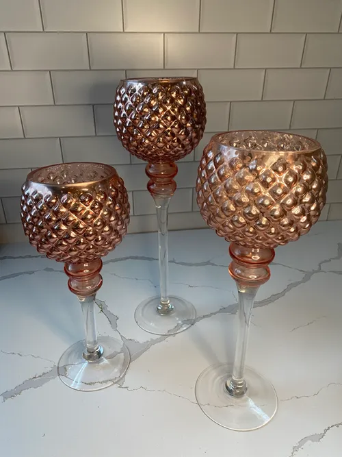 Set of 3 Rose Gold Pedestal Candleholders