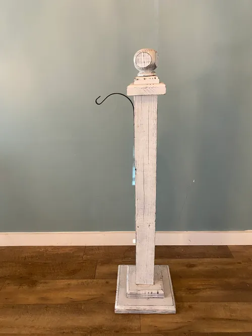White Wood Post with Hook