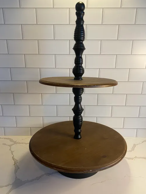 Large 2-tiered Wood with Black Stand