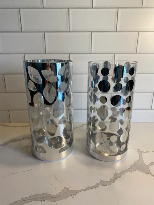 Set of 2 Silver Mirrored Dot Cylinders
