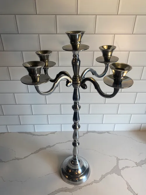 Tall 5 Arm Silver Candelabra