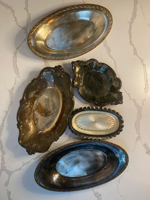 Assorted Small Tarnished Silver Platters and Bowls