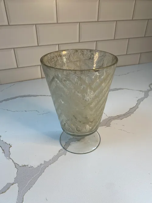 Silver Heringbone Design Pedestal Candleholder
