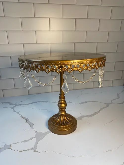 Medium Tall Gold Pedestal Cake Stand with Jewel Embellishment