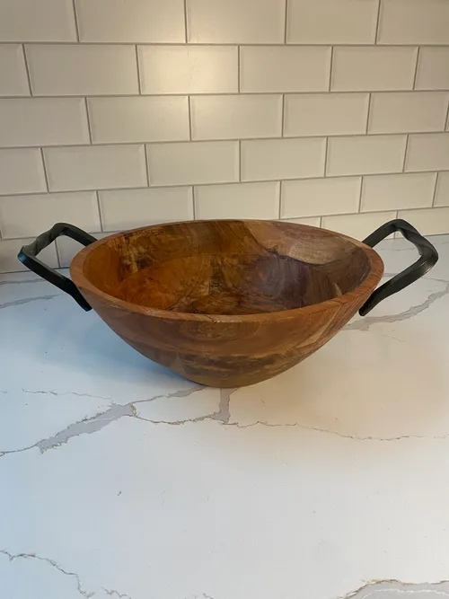 Medium Wood Bowl with Metal Handles