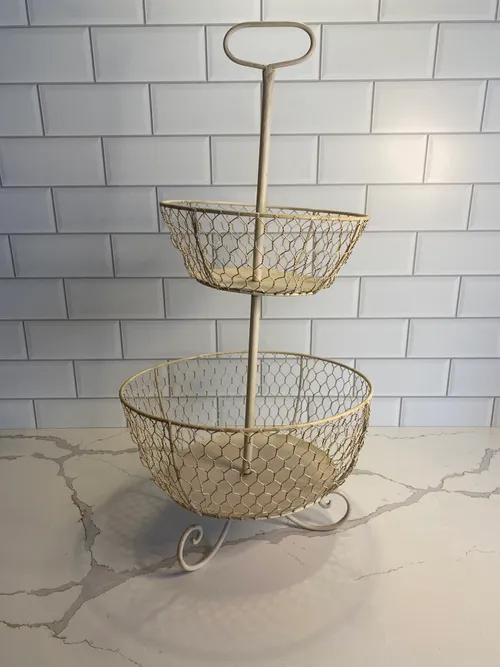 2-tiered Cream Wire Basket Stand