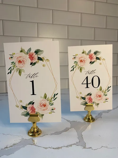 Pink Geo Card Table Numbers with Gold Stand
