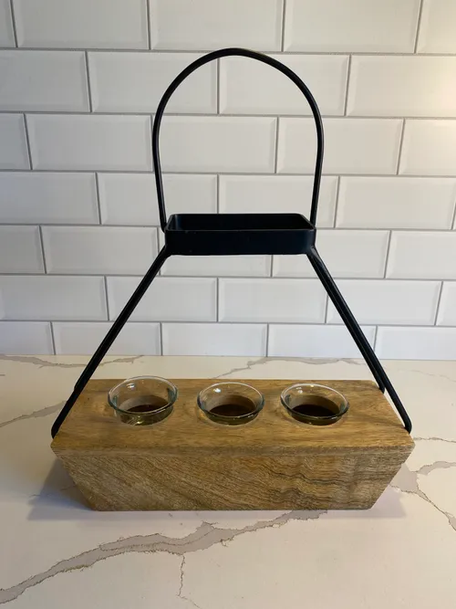 Wood 3 Tealight Holder with Black Handle