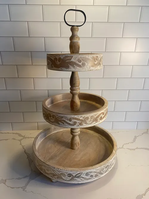 3-tiered White Washed Wood Stand