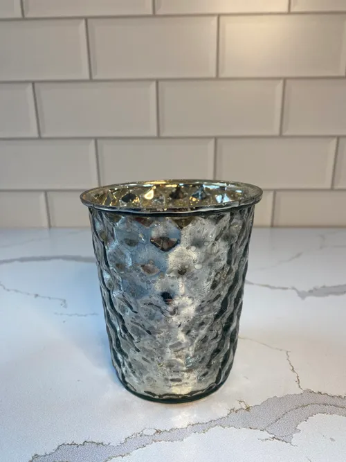 Large Silver Dimpled Mercury Glass Votive Candleholder