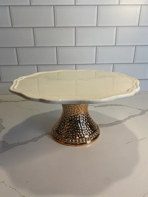 White and Hammered Rose Gold Cake Stand