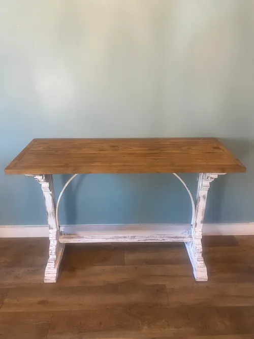 Wood Topped White Console Table