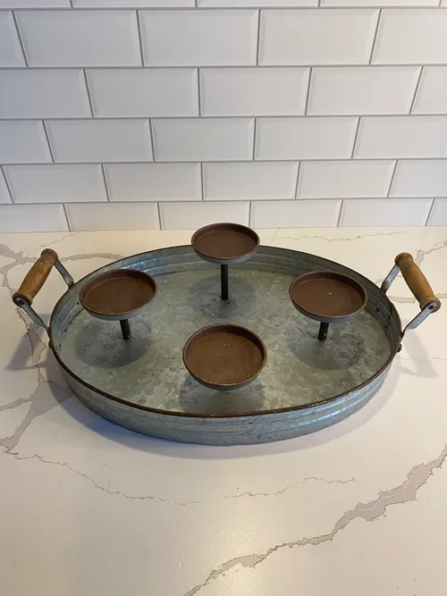 Galvanized Tray with Cupcake Risers