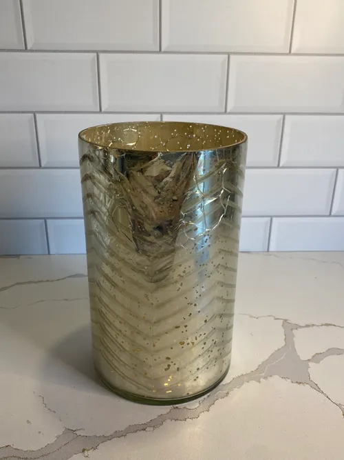 Large Silver Herringbone Cylinder Candleholder