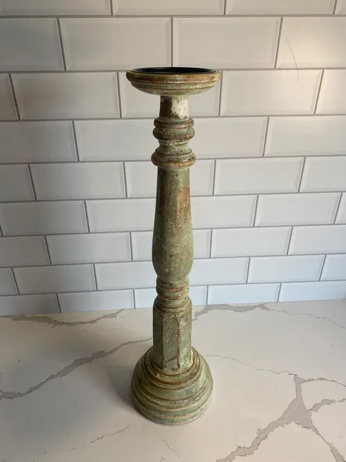 Tall Green Distressed Candleholder