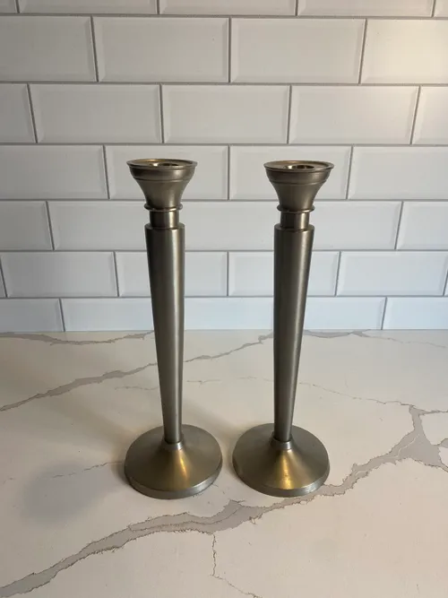 Set of 2 Matte Silver Candlesticks