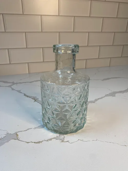 Small Glass Bottle Vase with Diamond Pattern