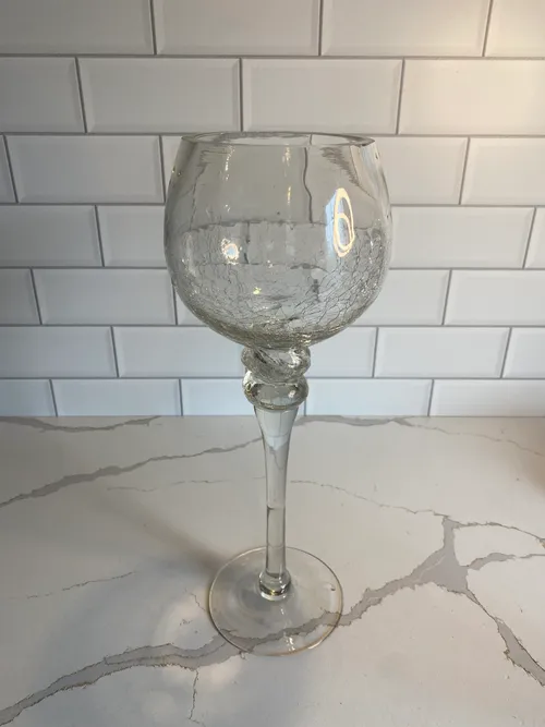 Crackle Glass Pedestal Candleholder