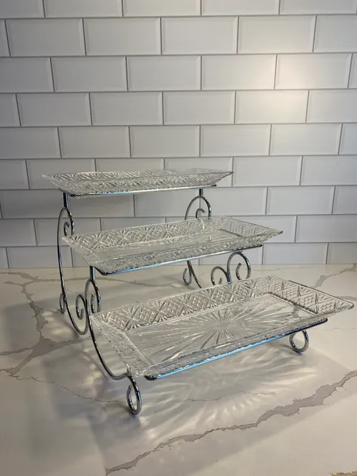 3-tiered Silver and Glass Stand
