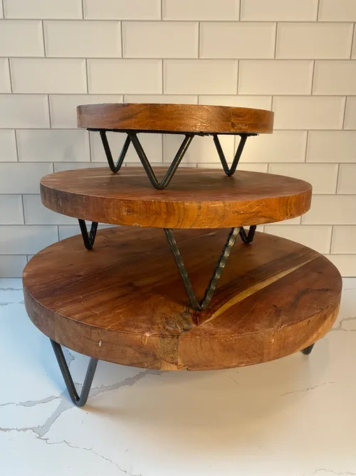 Set of 3 Wood Round with Metal Stands