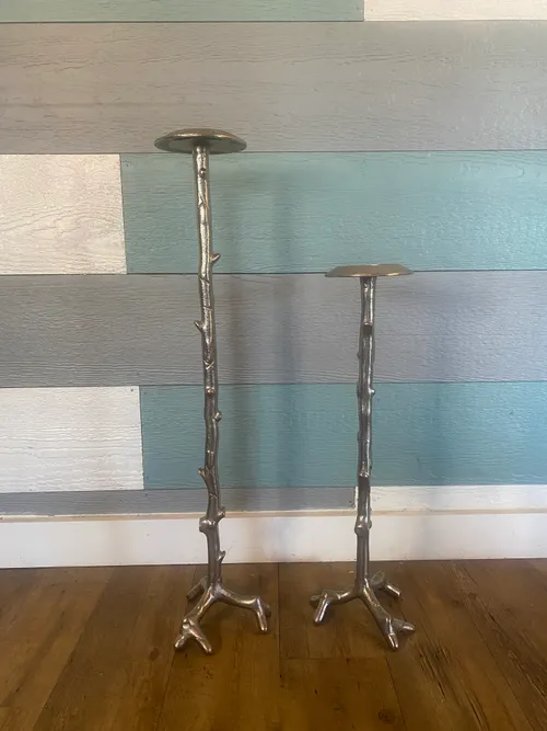 Set of 2 Tall Silver Twig Candle Holders