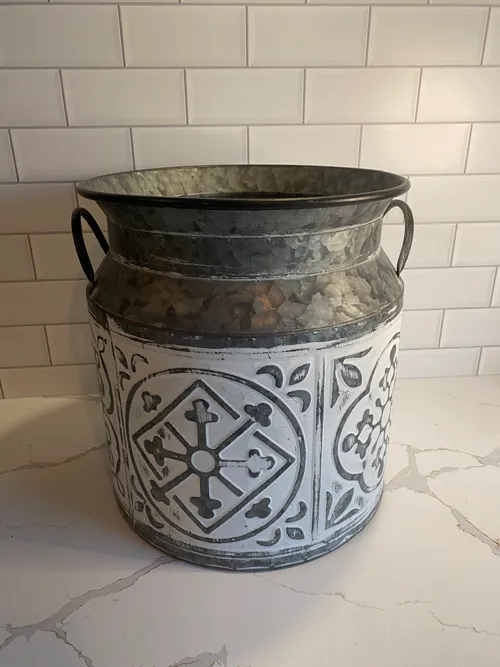 Large White Washed Galvanized Bucket/Pot