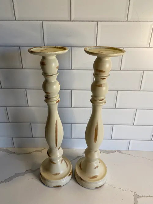 Set of 2 Cream Distressed Candleholders