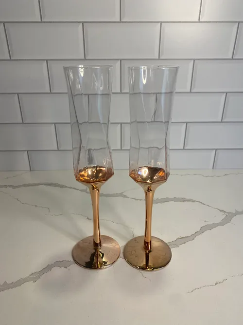 Modern Rose Gold Champagne Flute Set