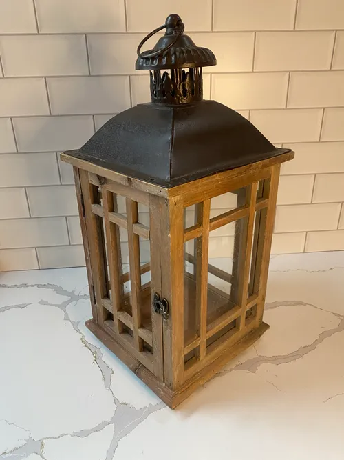 Large Wood Lantern with Black Top
