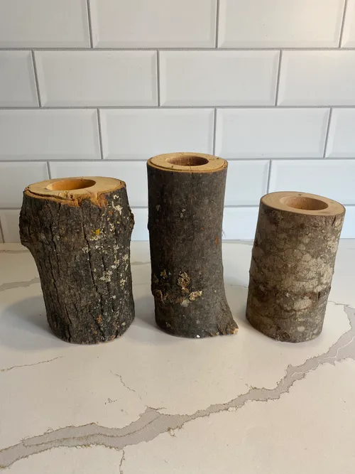 Assorted Real Wood Stump Tealight Holders