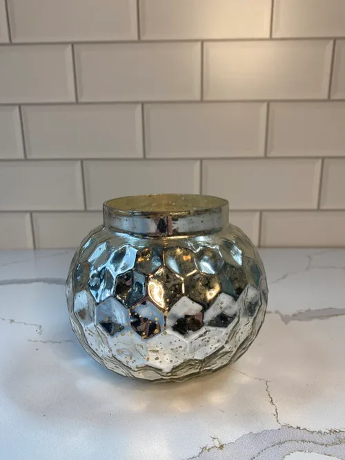 Large Round Silver Mercury Glass Votive Candleholder