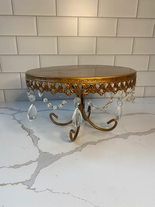Small Gold Pedestal Cake Stand with Jewel Embellishment