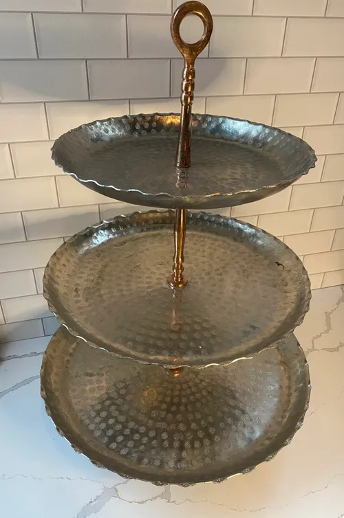 Large 3-tiered Silver with Copper Stand