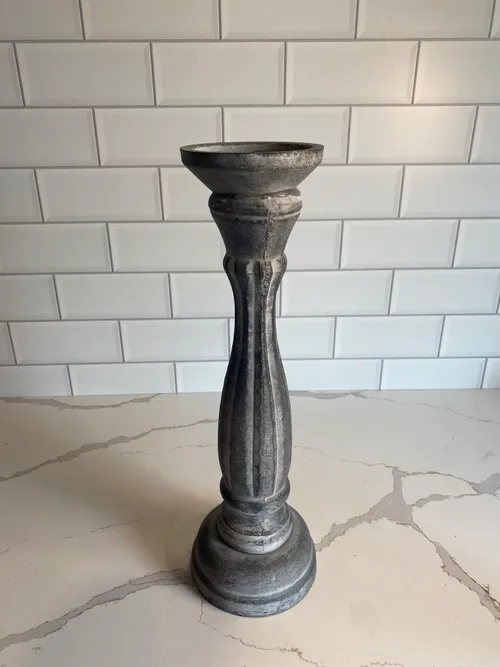 Tall Grey White Washed Candleholder