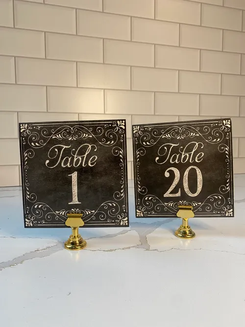 Black Chalkboard Style Card Table Numbers with Gold Stand