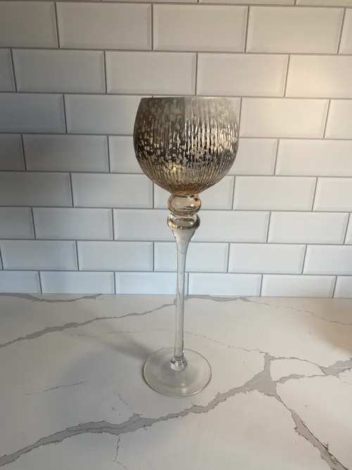 Gold Ribbed Glass Pedestal Candleholder