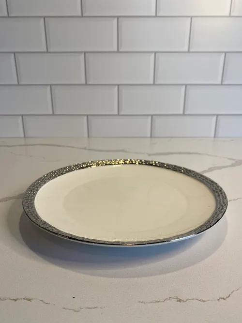 Silver and White Cake Plate