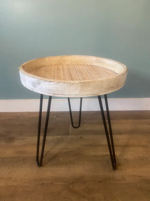 Small Wood and Metal Boho Side Table