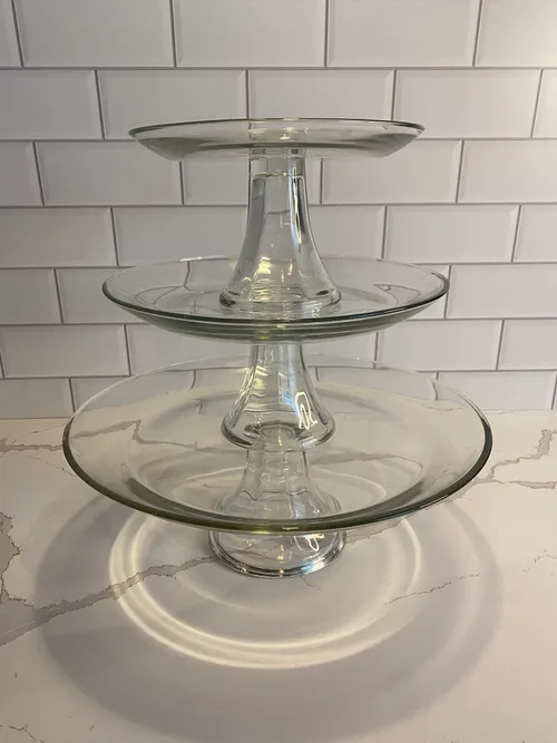 Set of 3 Clear Glass Cake Stands