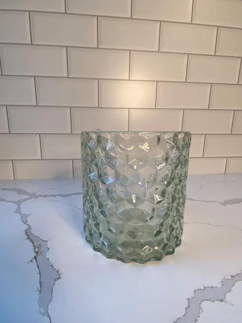 Hint of Green Small Embellished Glass Cylinder Candleholder or Vase
