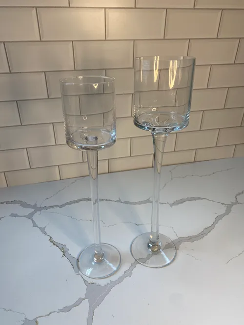 Set of 2 Pedestal Glass Cup Candleholders