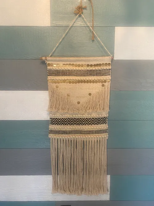 Boho Textile Wallhanging Black with Gold Accents