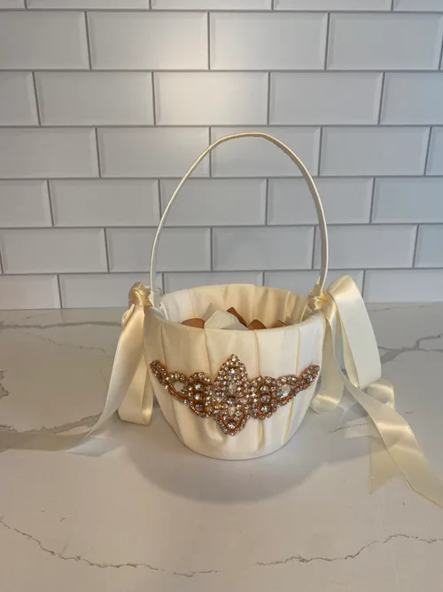 Rose Gold Jeweled Flower Girl Basket