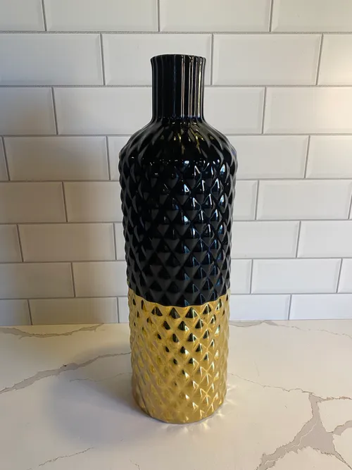 Tall Black and Gold Diamond Vase