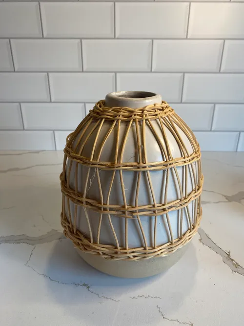 White Vase with Wicker Surround
